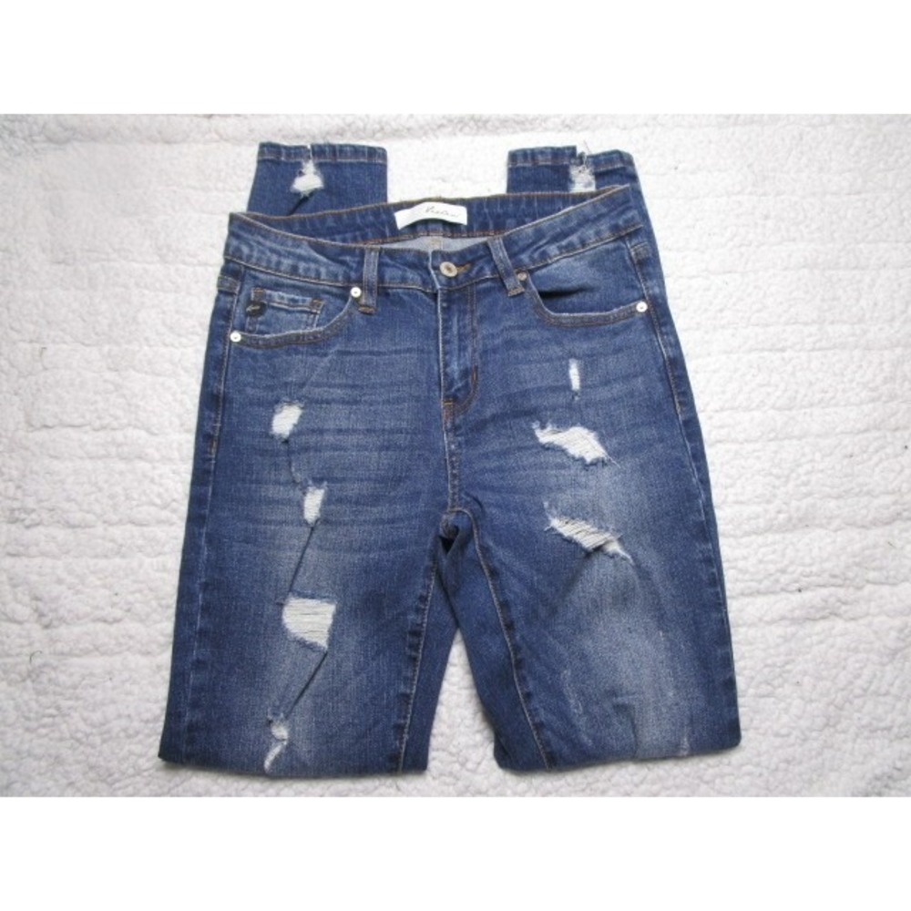 KanCan Size 7/27 Womens Skinny Jeans Distressed Dark Wash Mid Rise
